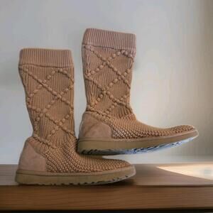 UGG Argyle Knit Sweater Boots - Tan - Size 7